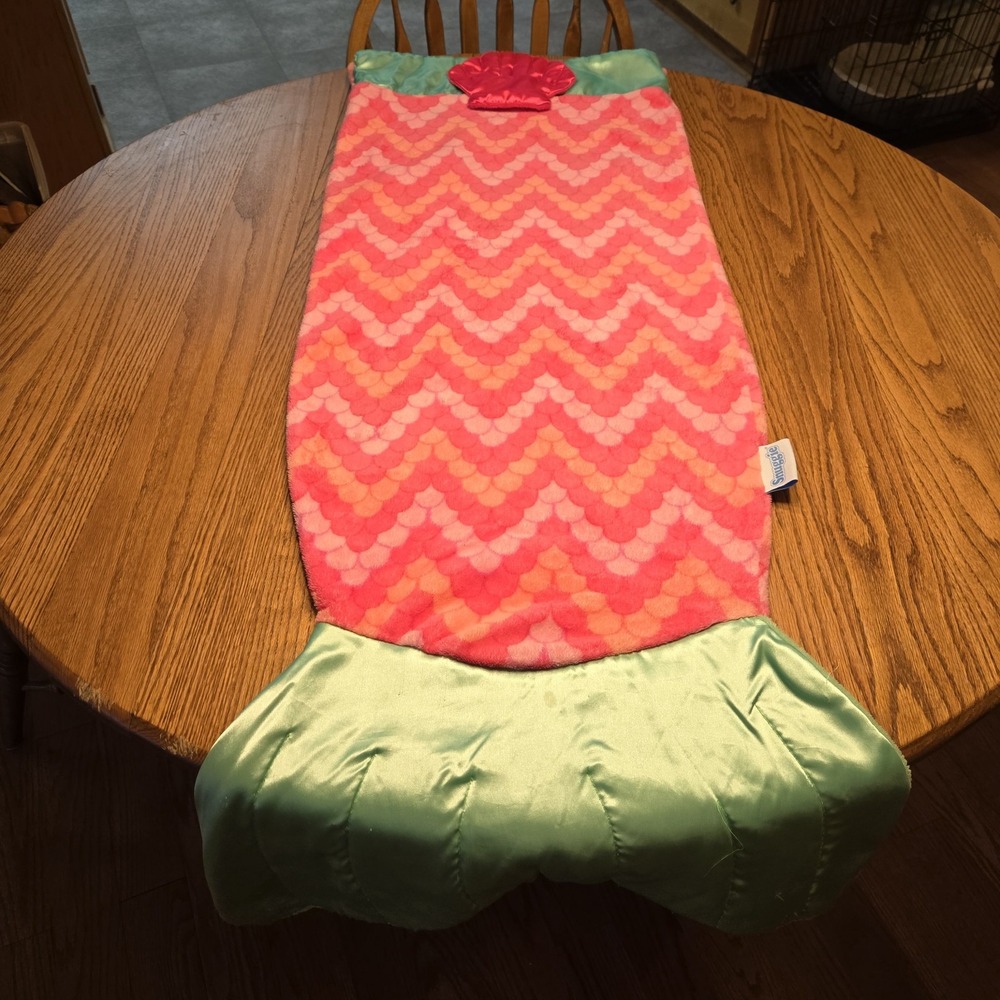 Kids Wearable SNUGGIE Fleece Blanket Pink/Green Mermail Tail 27"W x 53"L EUC